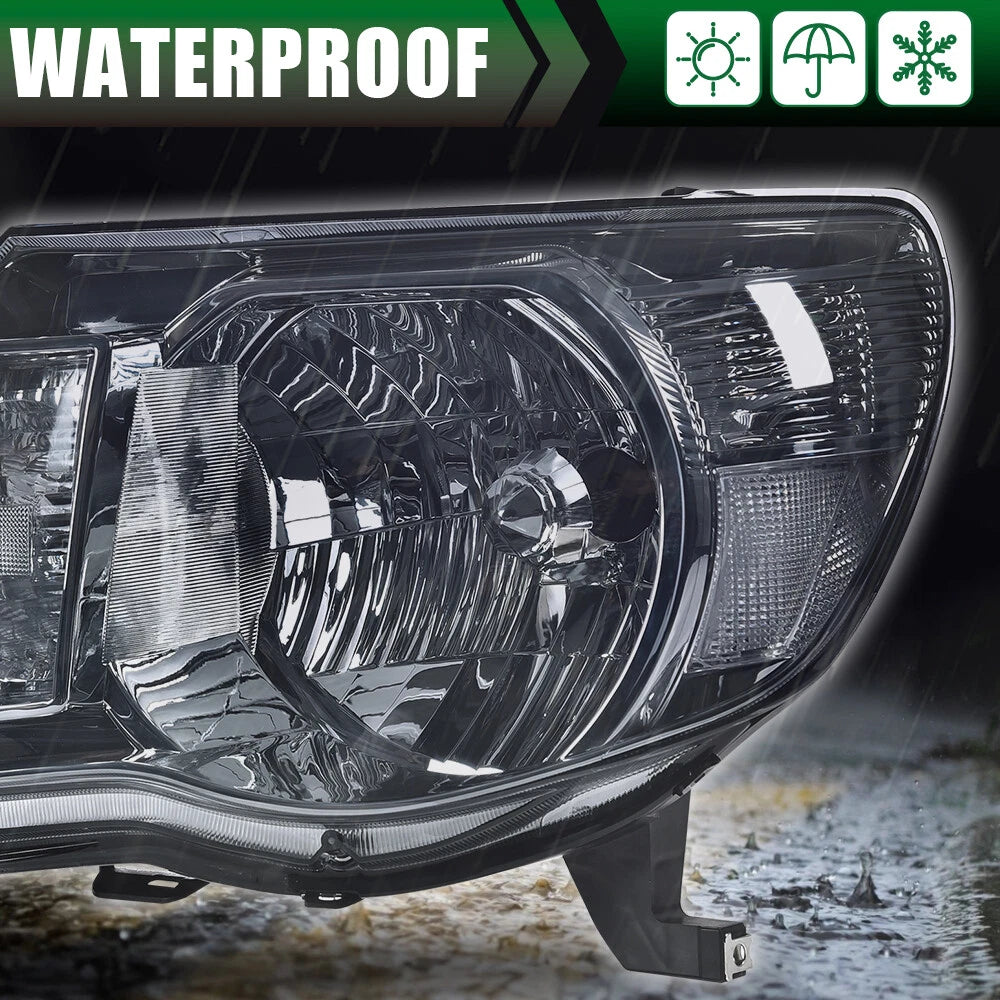 Set of 2 Smoke Lens Chrome Headlights for Toyota Tacoma (2005–2011)