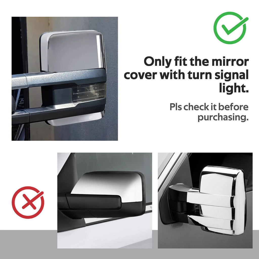 Pair Chrome Tow Mirror Cap Covers for Chevy Silverado GMC Sierra (2014–2019)
