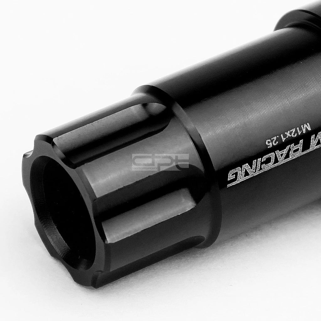20x Open End M12x1.25 50mm Tall Black Aluminum Lug Nuts + Lock Key