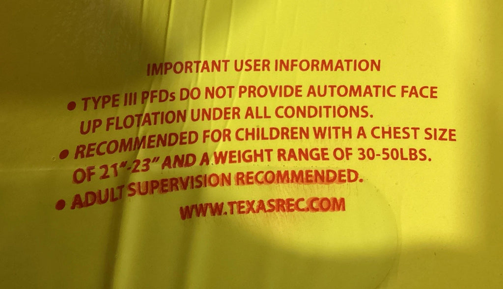 Vinyl-Coated Child's Vest 1020512 for Texas Recreation (Out Of Box)