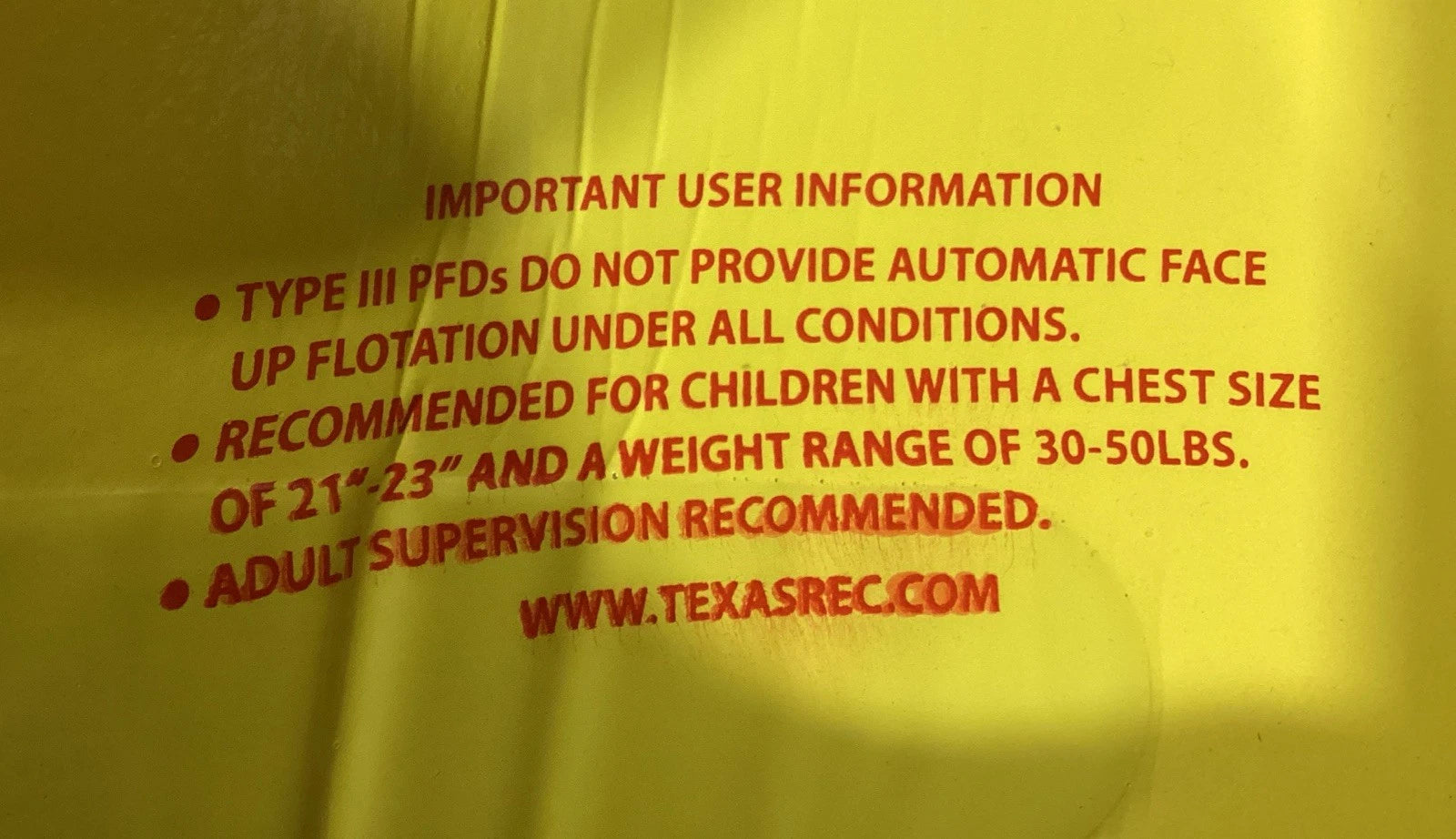 Vinyl-Coated Child's Vest 1020512 for Texas Recreation (Out Of Box)