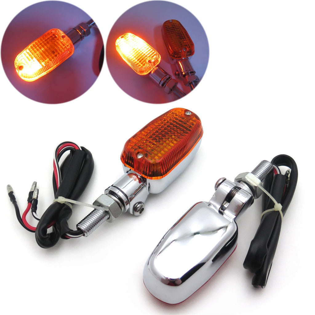 Chrome 10mm Stalk Turn Signal Blinker Lights for Honda Kawasaki Yamaha (Universal)