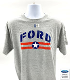 Ford T Shirt Gray USA Star Stripes Script Logo for Ford Vehicles (2005–2020)