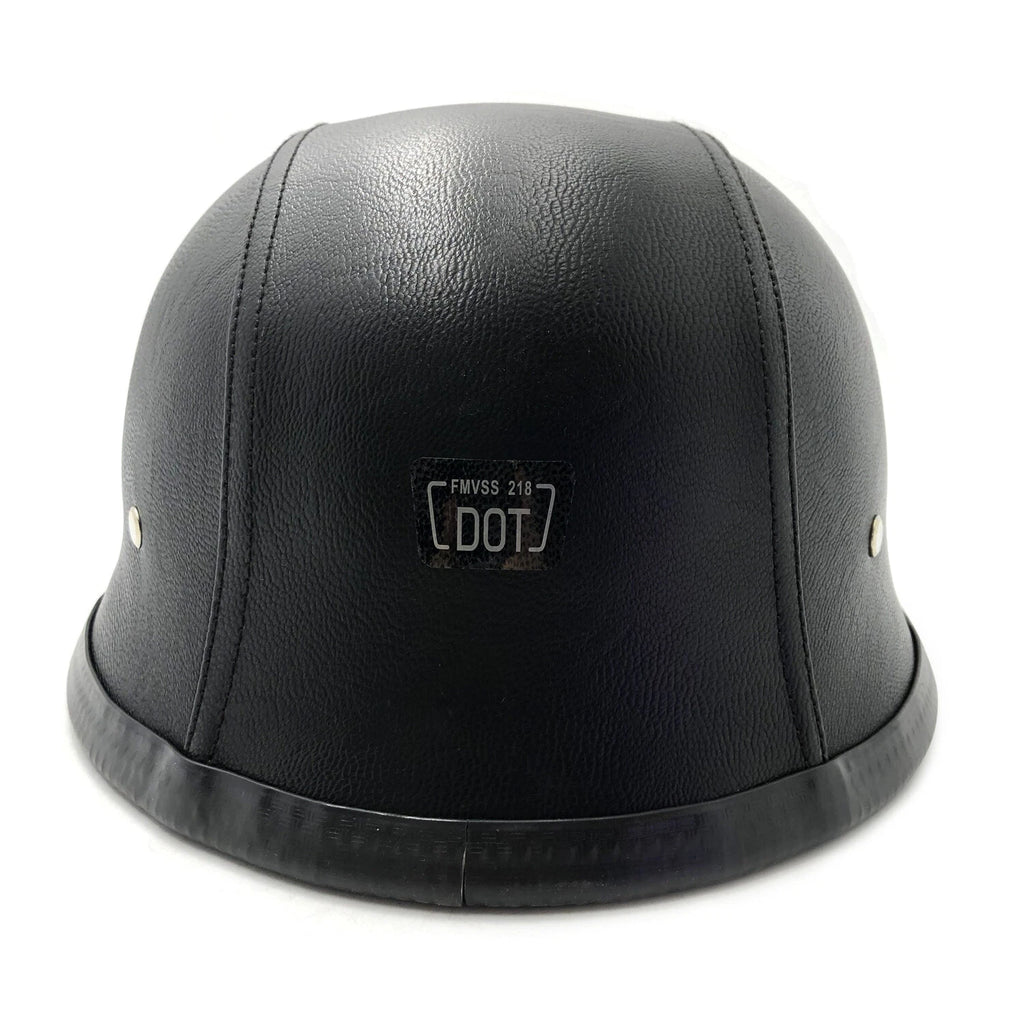 Black Leather Half Face Helmet for Motorcycle (DOT Approved, XL)