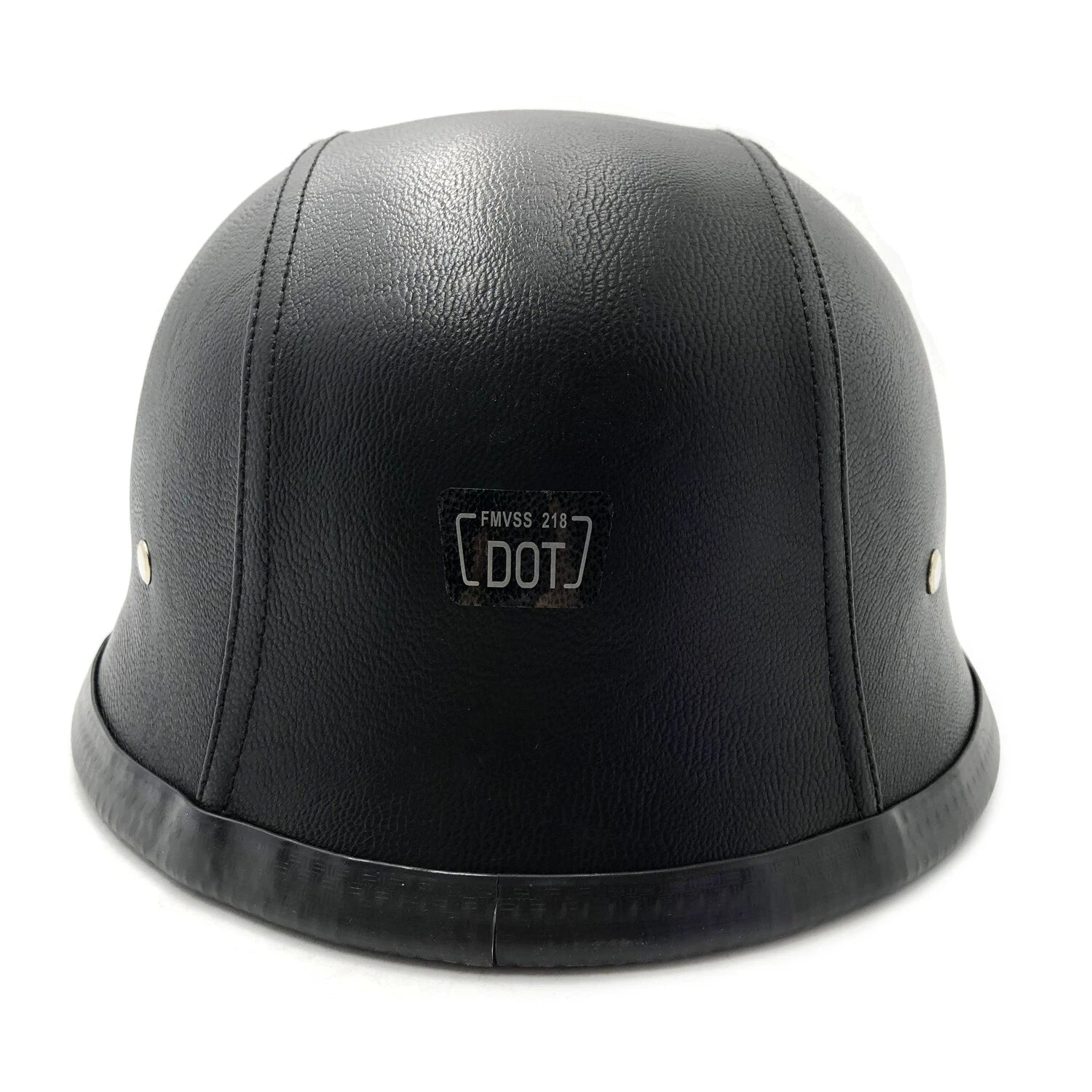 Black Leather Half Face Helmet for Motorcycle (DOT Approved, XL)