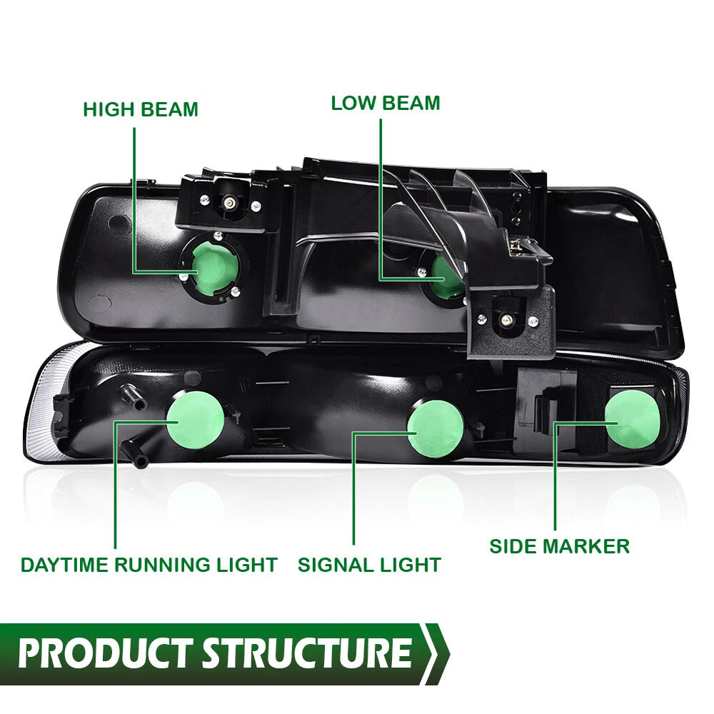 Smoke Black Headlight Lamps for Chevy Silverado, Suburban (1999–2006)