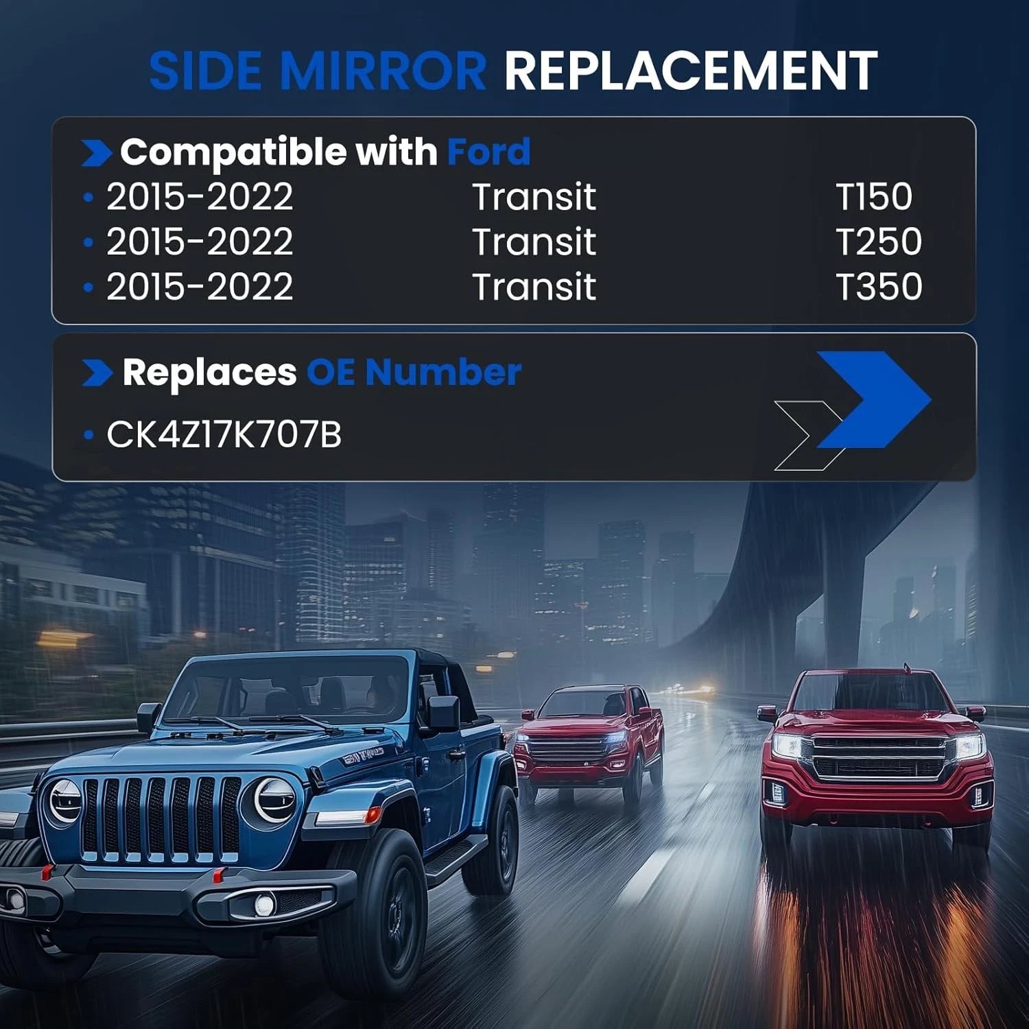 Upper Left Convex Heated Mirror Glass for Ford Transit Van (2015-2022)