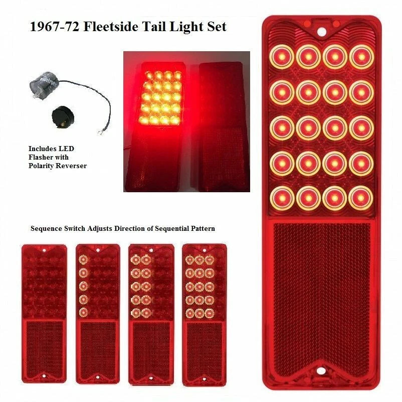 Sequential LED Brake Tail Lights with Flasher Pair for 1967-1972 Chevy Pickup