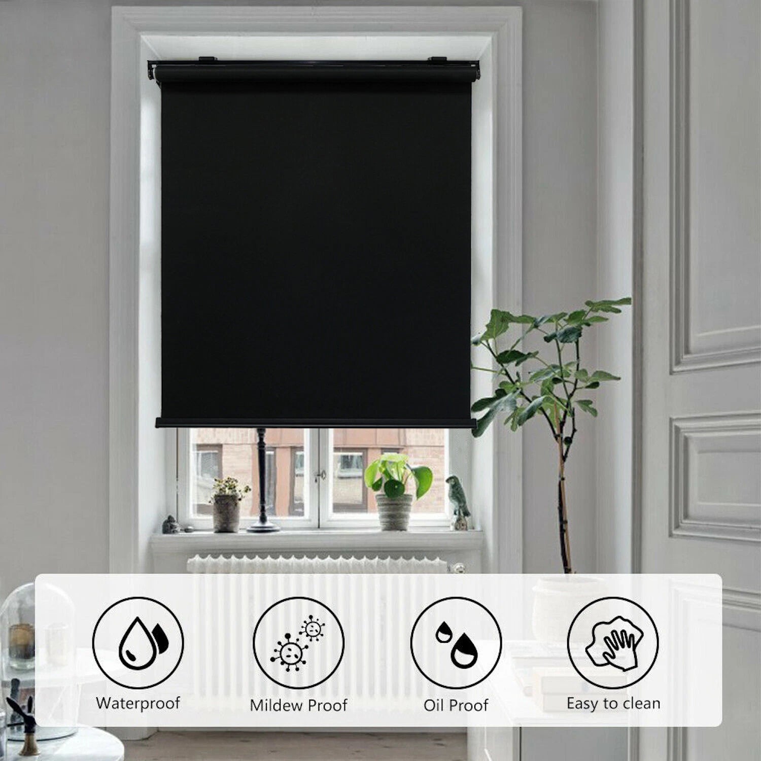 Cordless Roller Shades 56"x72" Waterproof Insulated for Windows