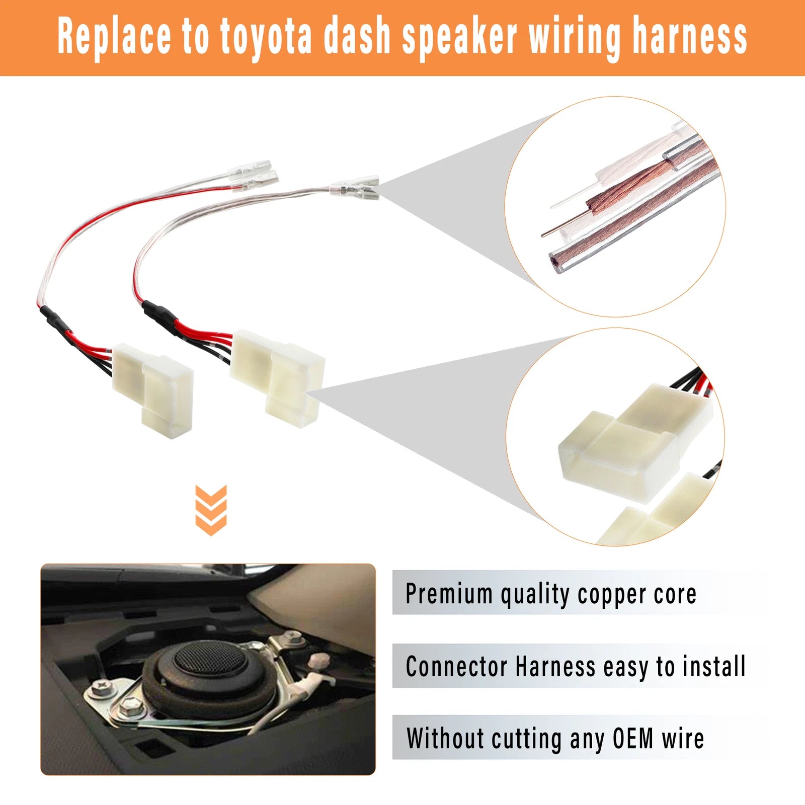 Dash Pro Tweeter Speaker Wire Harness Connector Adapter for Toyota Camry (2012–2022)