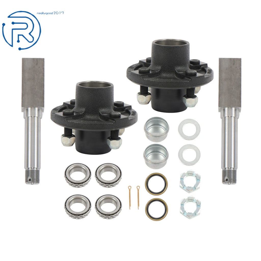 2X 1-1/16" Straight Square Shaft Spindle & 4 on 4" Trailer Hub Bearing Assembly