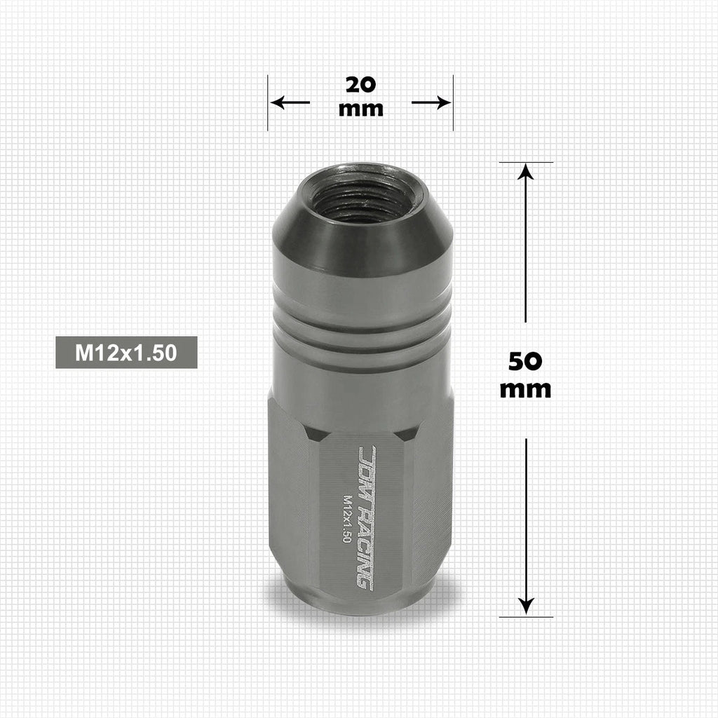 Set of 20 M12X1.5 Gunmetal Closed End Cone Hex Wheel Lug Nuts + Extension 20mm