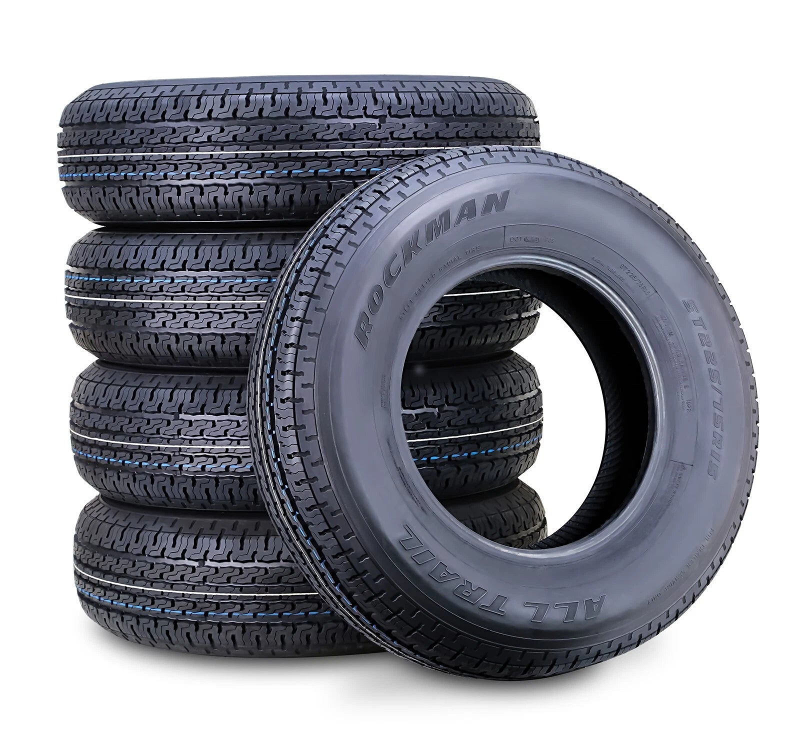 Set of 5 ROCKMAN ST225/75R15 10-Ply Trailer Tires 11168