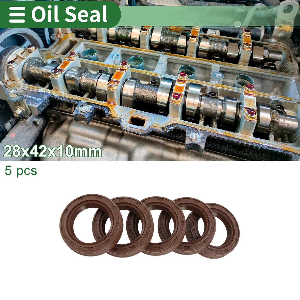 Set of 5 Oil Seals FKM Rubber 28x42x10mm for High Pressure