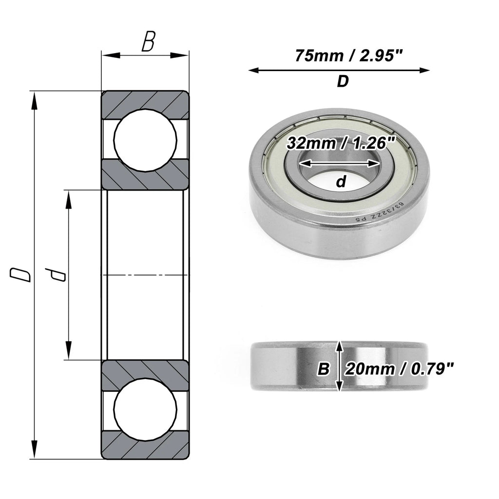 Deep Groove Ball Bearing 32x75x20mm for Scooter Skateboard (P5)