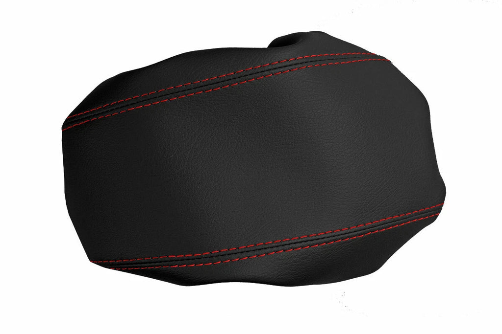 Leather Console Lid Armrest Cover for Ford Focus (2008–2011) Black Red Stitch