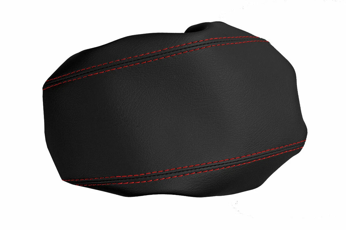 Leather Console Lid Armrest Cover for Ford Focus (2008–2011) Black Red Stitch