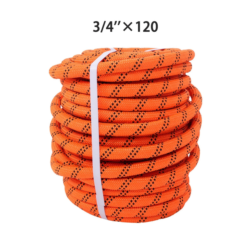 3/4" x 120' Bull Rope for Arborist (8626 lbs) - Orange & Black Polyester