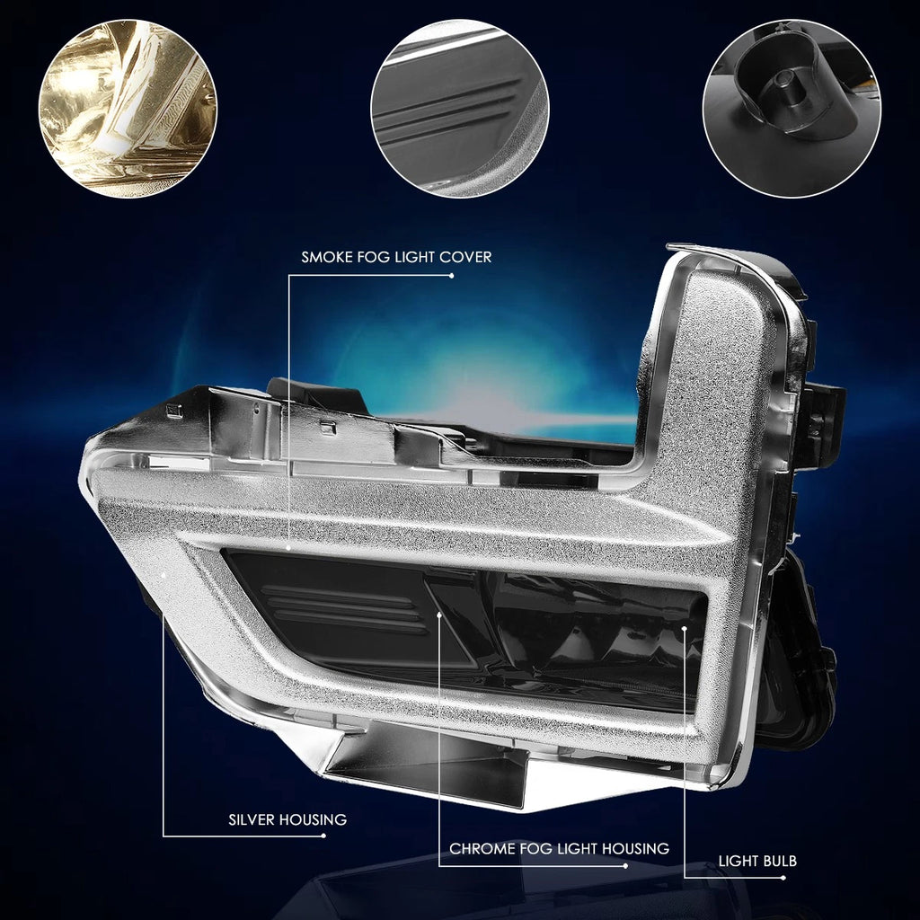 Smoked Lens Fog Lights + Silver Bezel + Switch for Nissan Rogue (2017–2018)