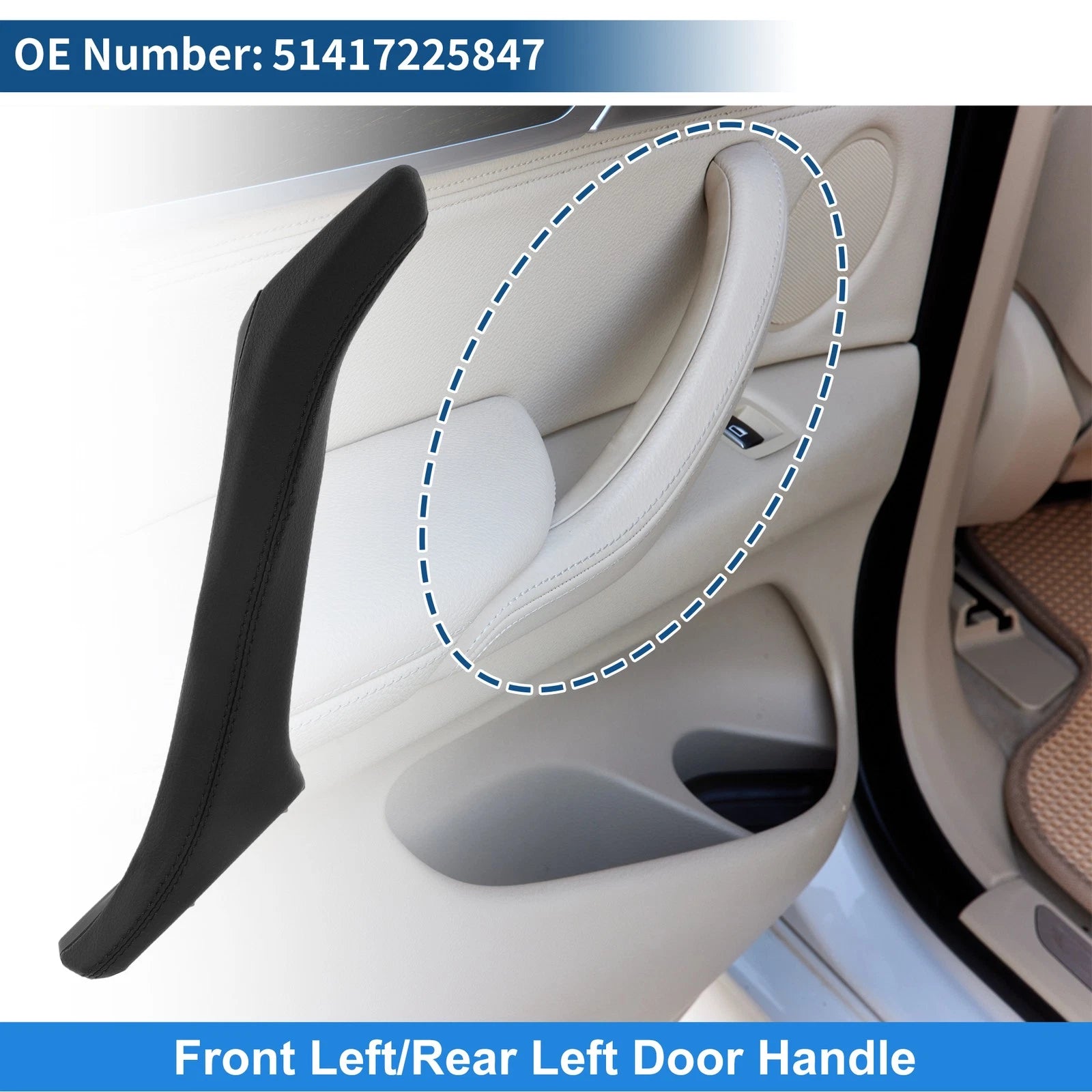 Inner Door Panel Handle for BMW F10 F11 F18 (2010–2017) No. 51417225847 Black