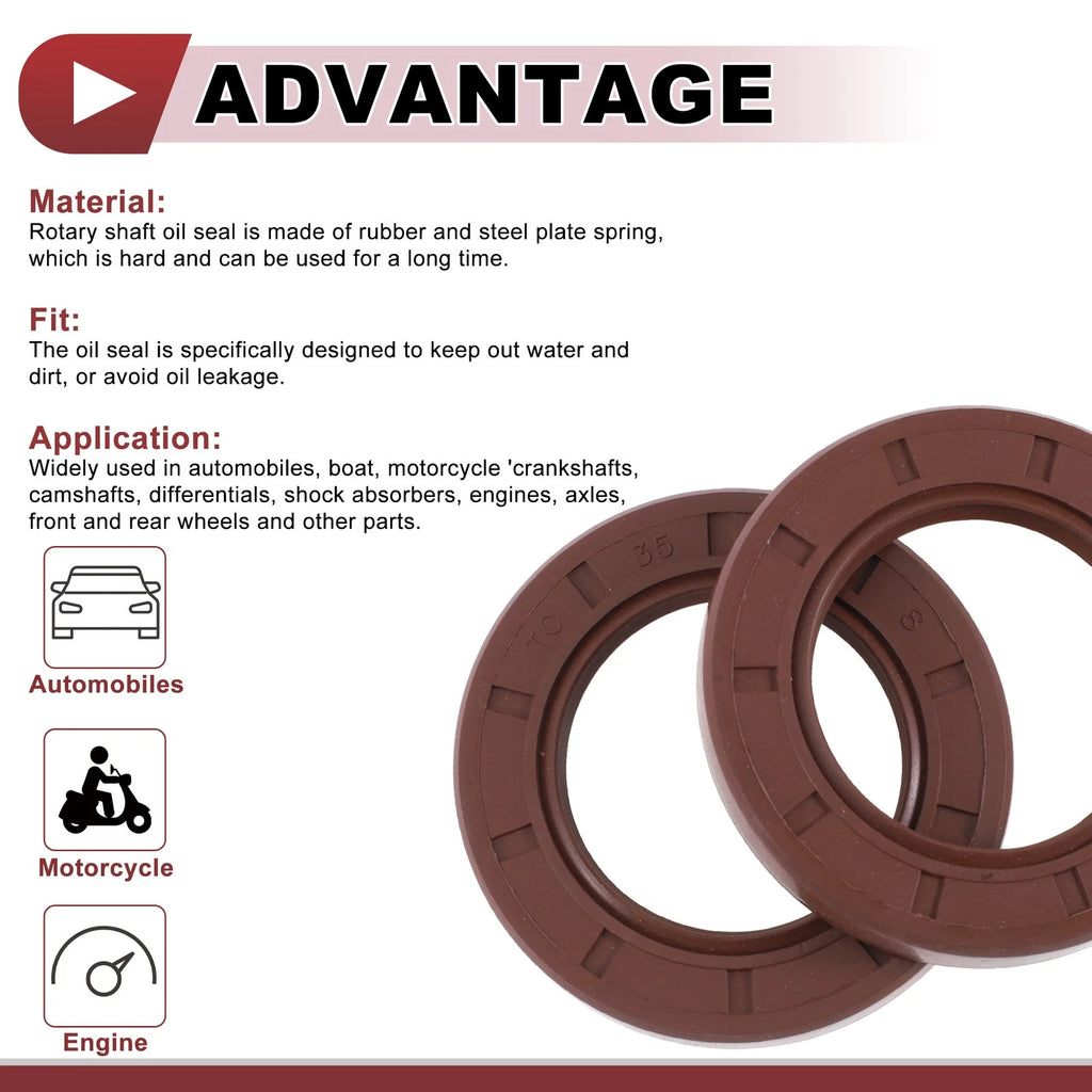 2X Oil Seal Rotary Shaft Seal FKM Rubber 35x56x8mm for Various Models 