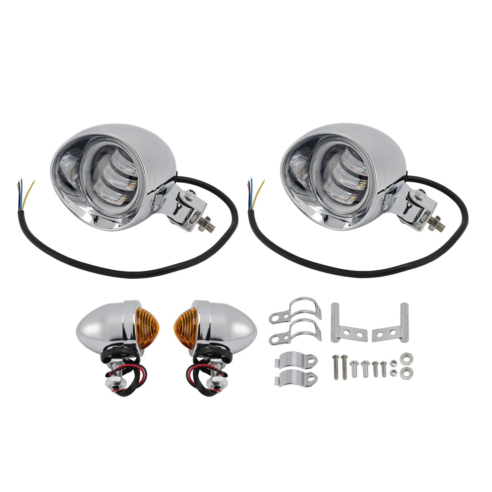 Custom Chrome Beam Headlight Fog Lamp for Racer Bobber Chopper