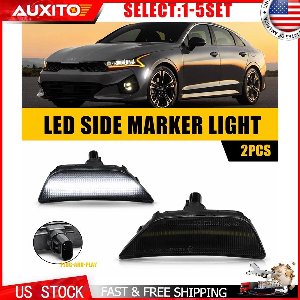 Set of 2 Smoked Housing White LED Front Side Marker Lights for Kia K5 (2021–2024)