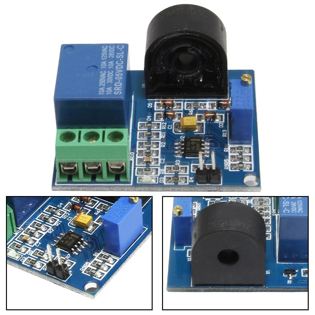 AC Current Sensor for Control Panels (5A Detection Range, NO/NC Relay)