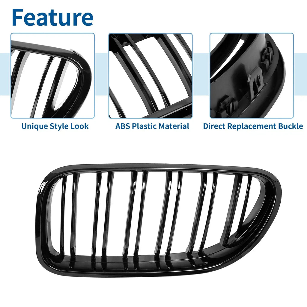 Pair Hood Kidney Grill Front Grille Cover for BMW F06 Black (2012-2018)