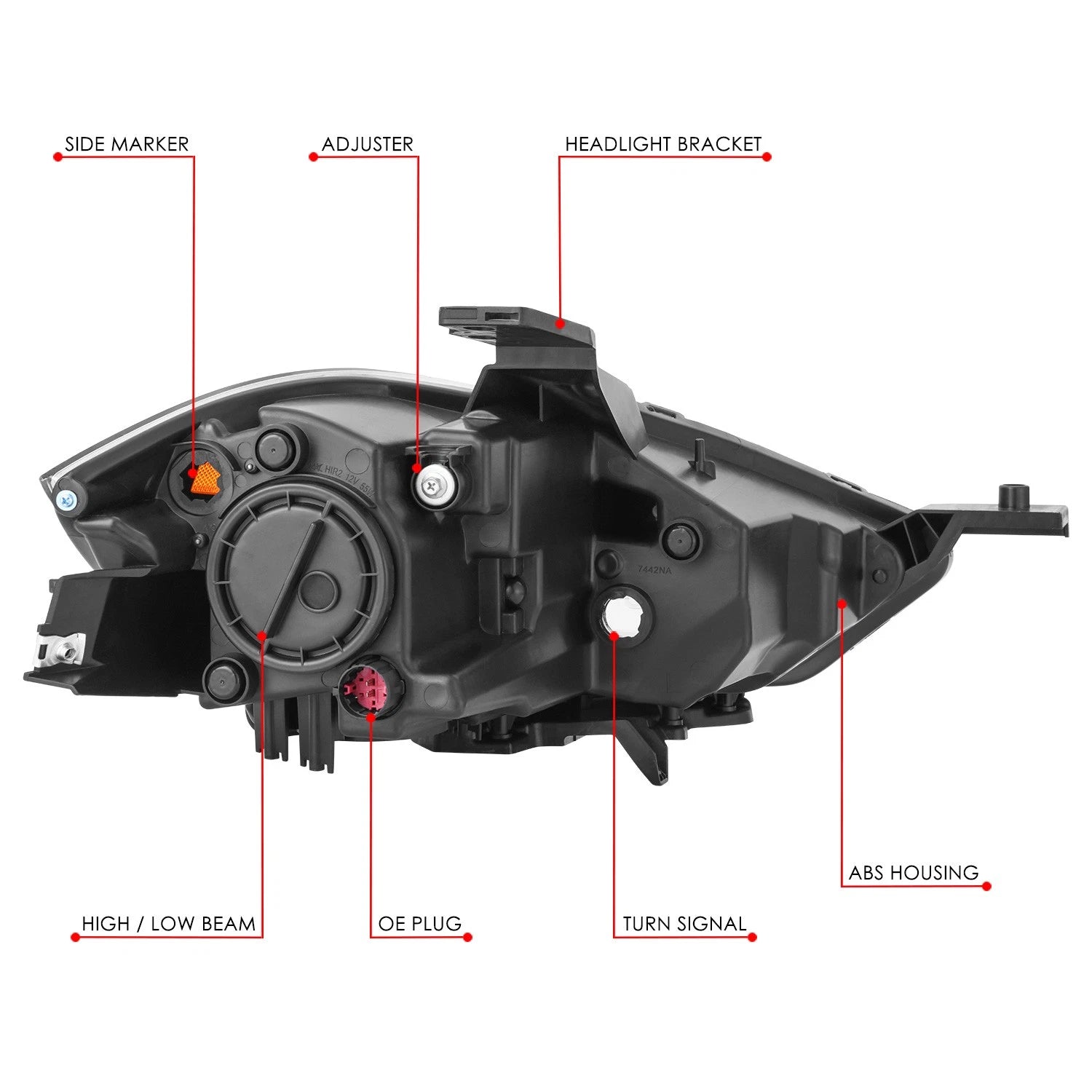 Driver Left Black Housing Amber Corner Headlight for Dodge Dart (2013–2016)