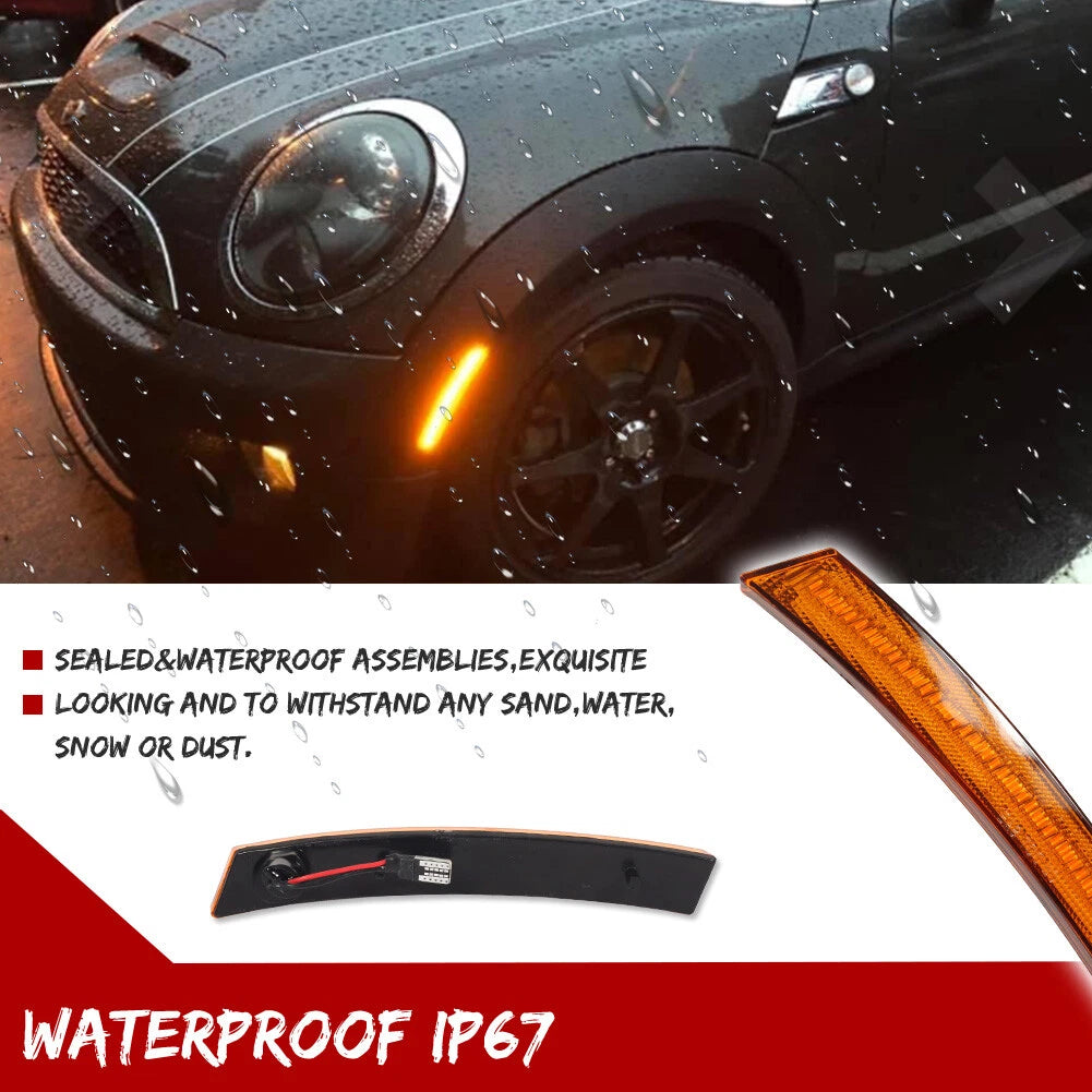 2X Amber Lens LED Front Side Marker Lights for Mini Cooper (2002–2008)