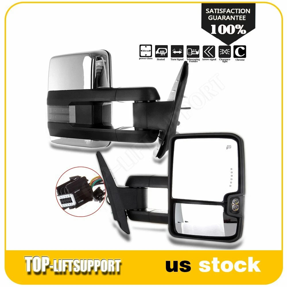 Chrome Power Heated Tow Side Mirrors for Silverado Sierra 2500 3500 (2007–2014)