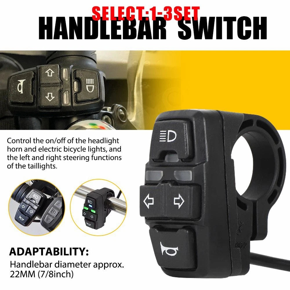 Handlebar Switch Headlight Turn Signal Horn Button for Motorcycle (1-3X)