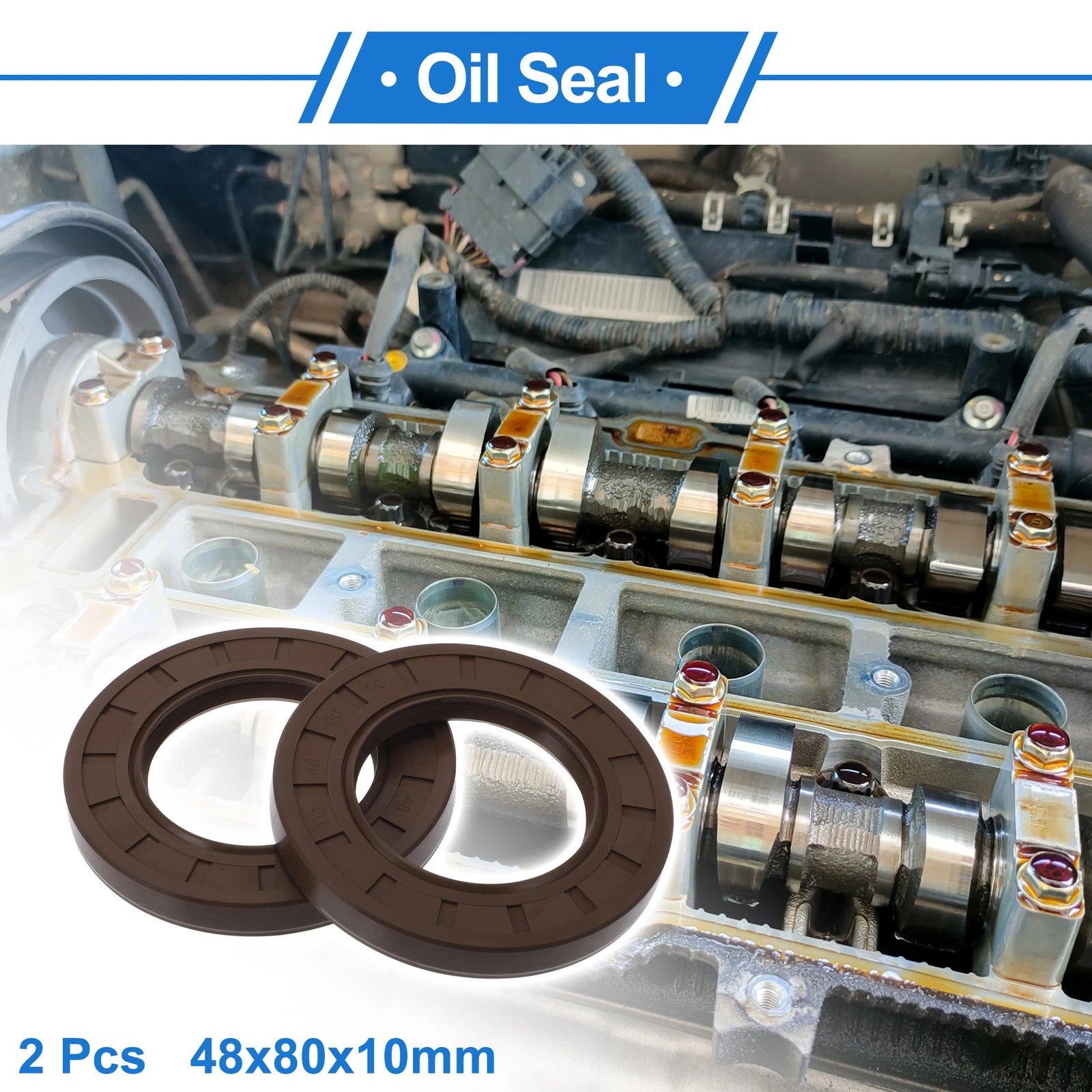 Set of 2 Oil Seal Rotary Shaft Seal FKM Rubber 48x80x10mm