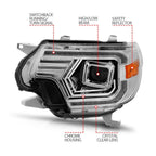 Projector Headlight Set Chrome Clear Lens w Switchback for 2012-2015 Tacoma