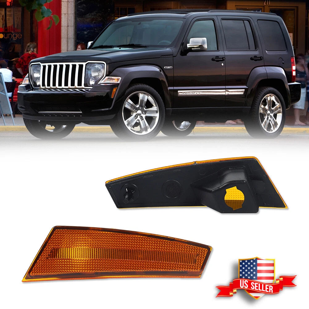 2X Amber Lens Front Bumper Side Marker Lights for Jeep Liberty (2008–2012)