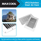 2X Stainless Steel Rectangular 14 Louvre Air Vents for Caravan Boat