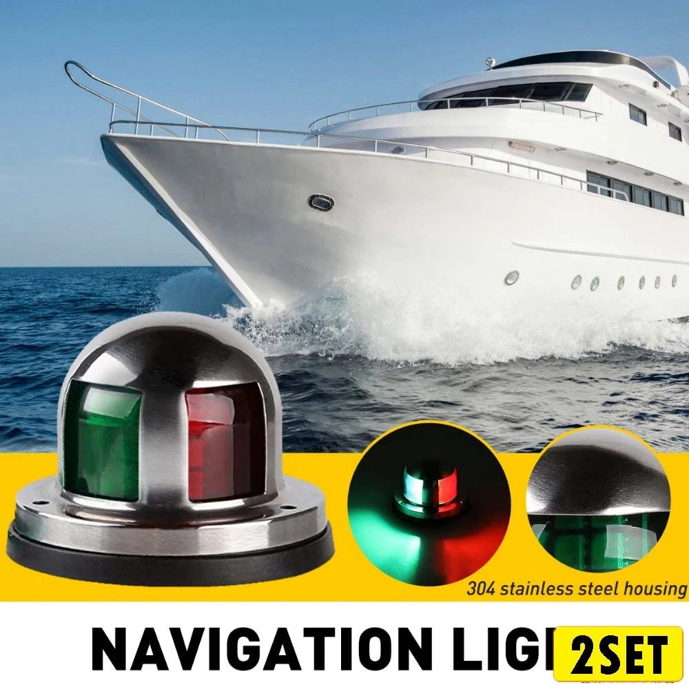 Set of 2 Stainless Steel LED Navigation Lights for Marine Yacht Boat (12V)