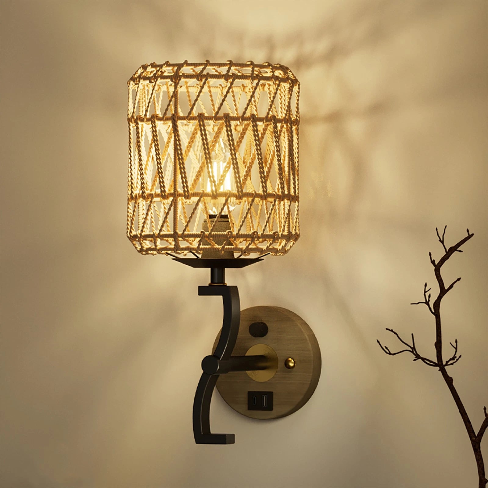 Wall Sconce with Rattan Shade for Farmhouse Style Lighting