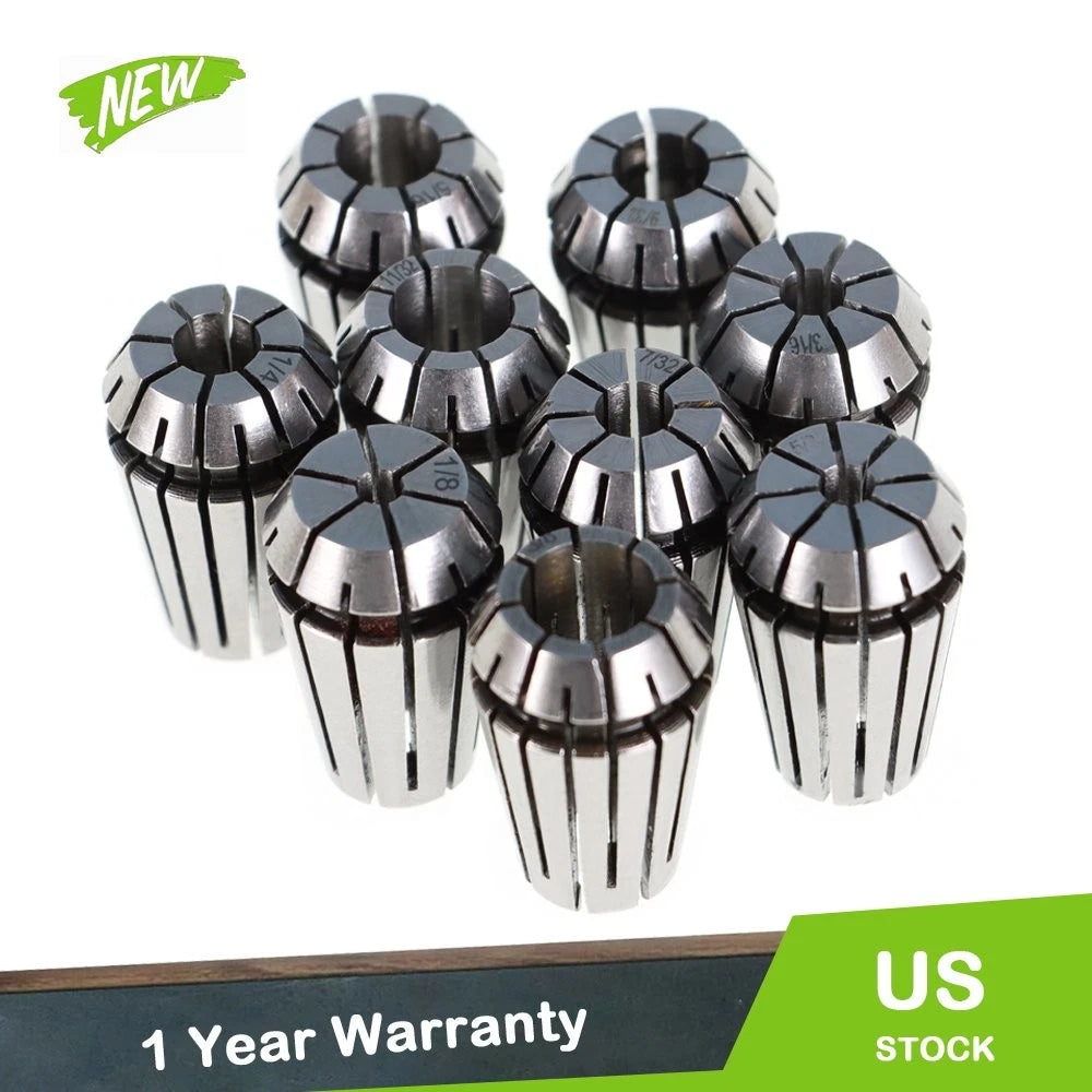 9pcs ER16 Spring Collet Set for CNC Milling Lathe (1/8" - 3/8")