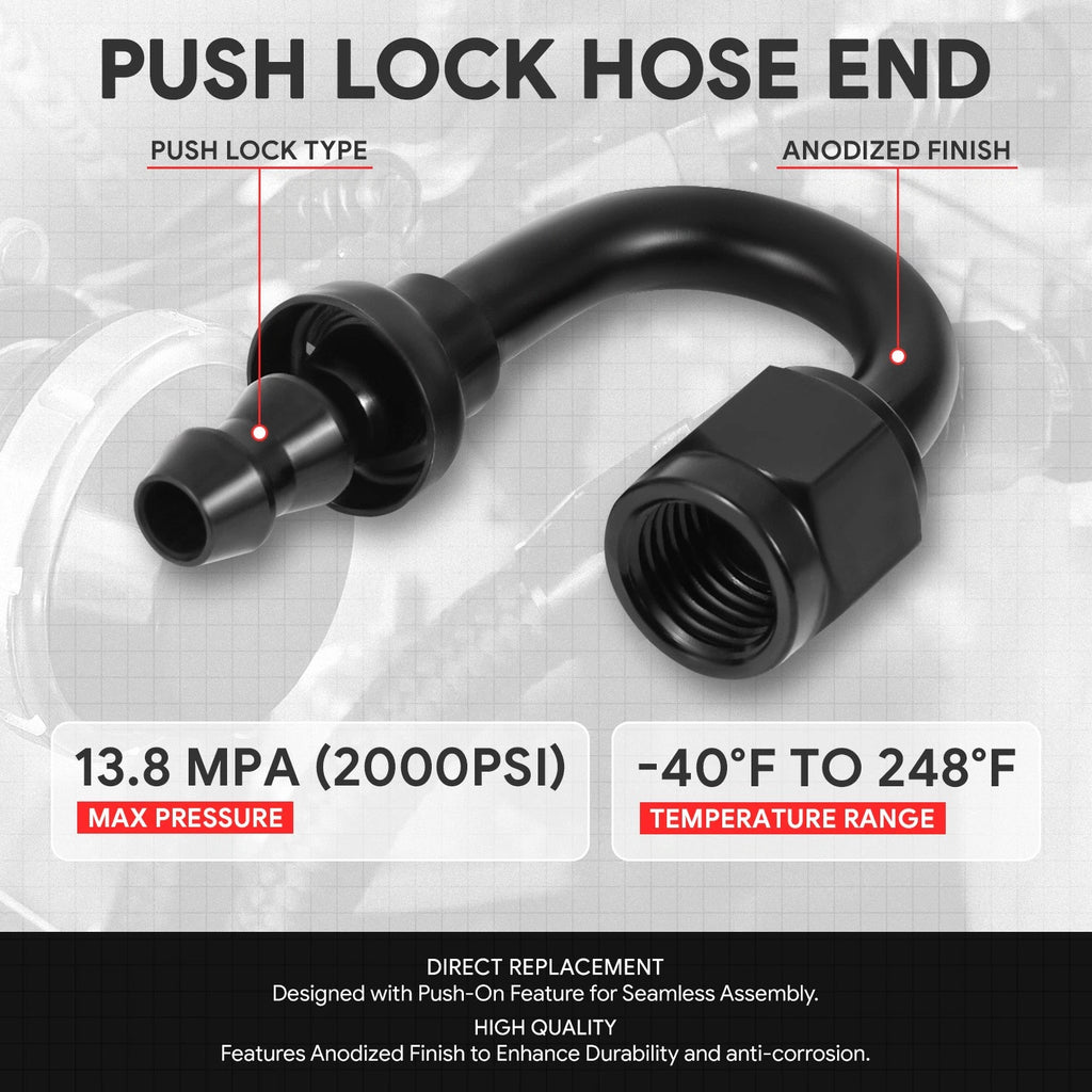 4AN to 1/4" Barb T6061 180° Push Lock Hose End Fittings (Universal)