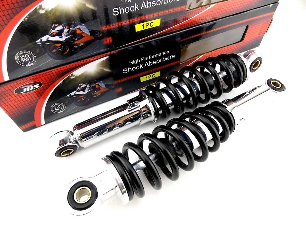 280mm JBS Black/Chrome Lowering Shock Absorbers for Suzuki T250 (1976-1977)