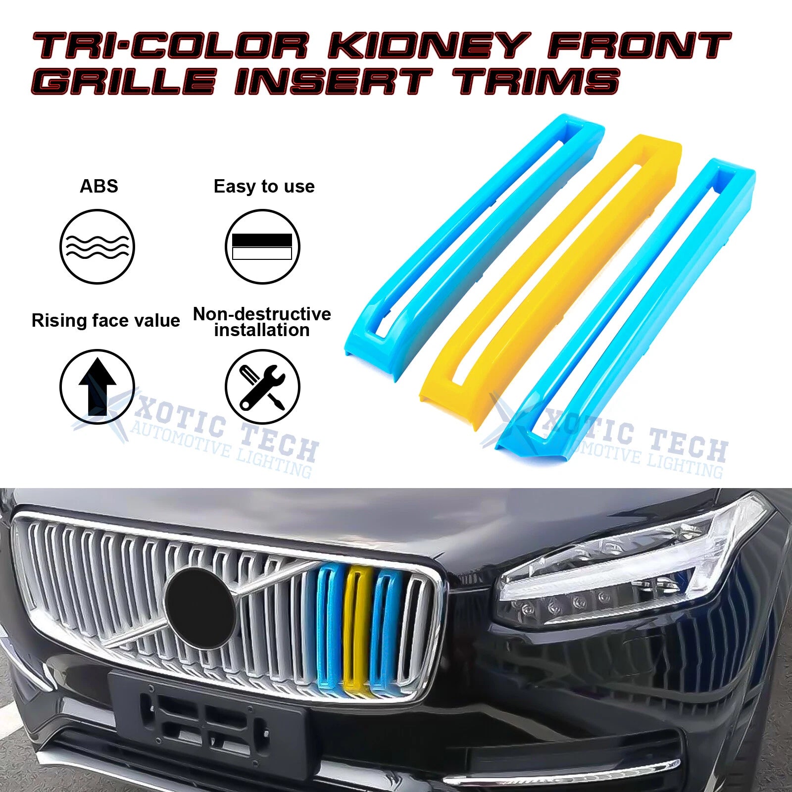 Tri-Color Front Kidney Grille Insert Trim for Volvo XC90 (2016-2019)