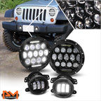Set of 4 Full LED Bug Eye Projector Headlight & Fog Lamps for Wrangler (2007–2018)