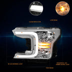 C-Shape LED DRL + Sequential Signal Headlights for Ford F150 (2018–2020)