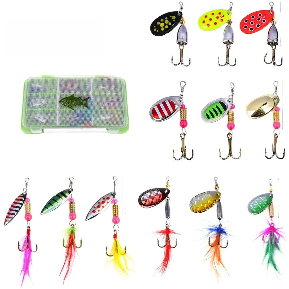 12PCS Spinnerbait Fishing Lures 360 Rotating Zinc Alloy Reflective Bait