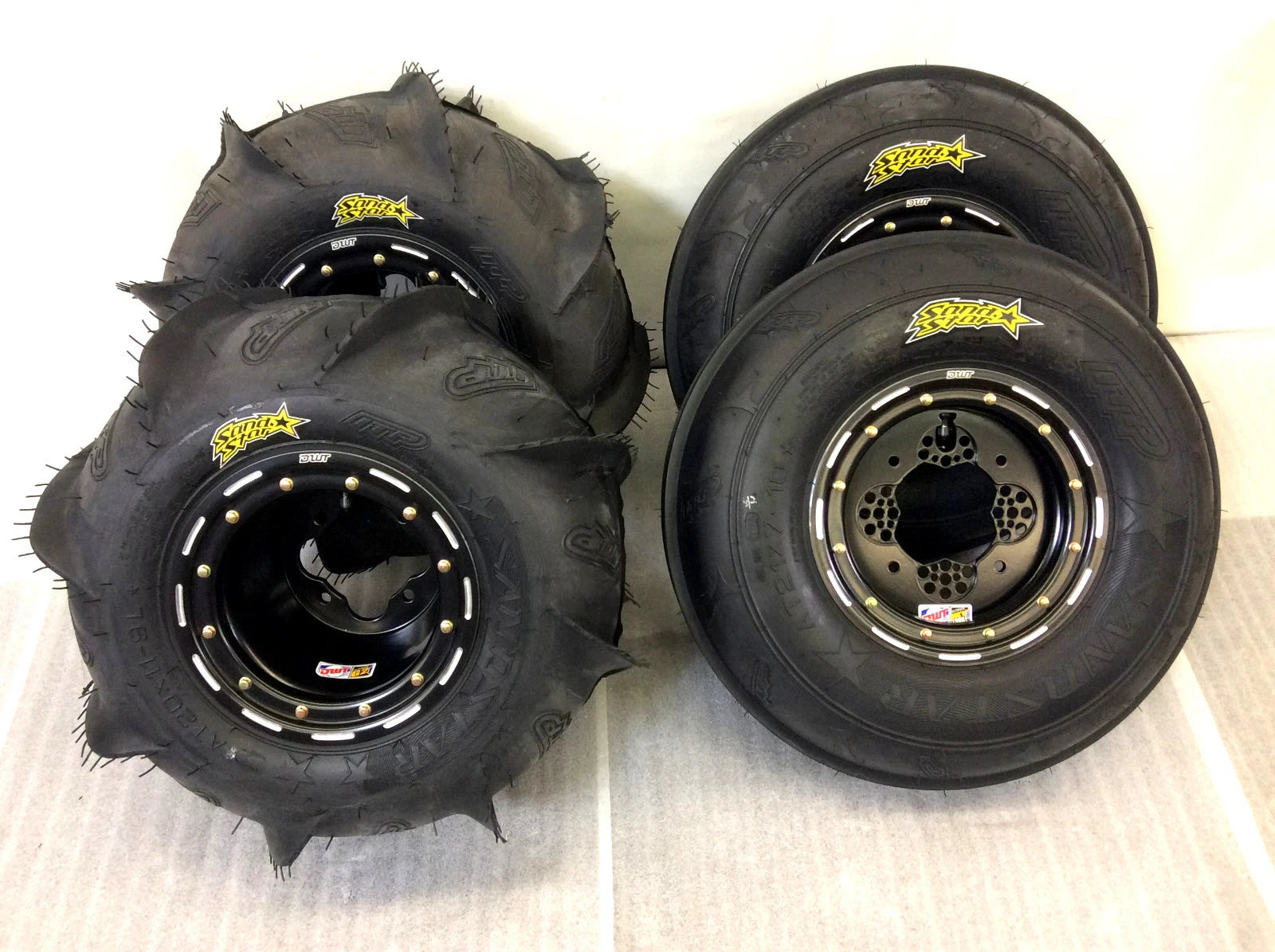 DWT G3 Beadlock Wheels & ITP Sand Star Paddle Tires Kit for Banshee Raptor