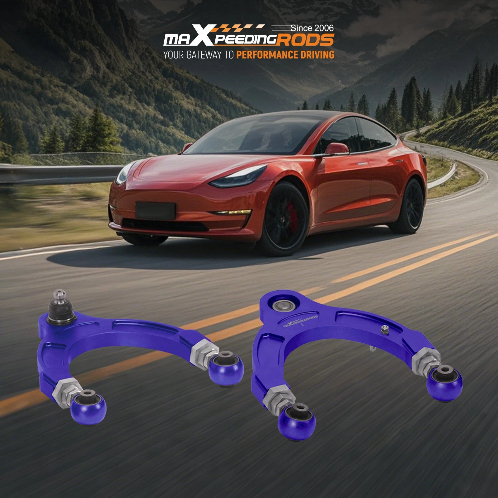 2X Adjustable Front Upper Control Arms for Tesla Model 3/Y (2017–2024)