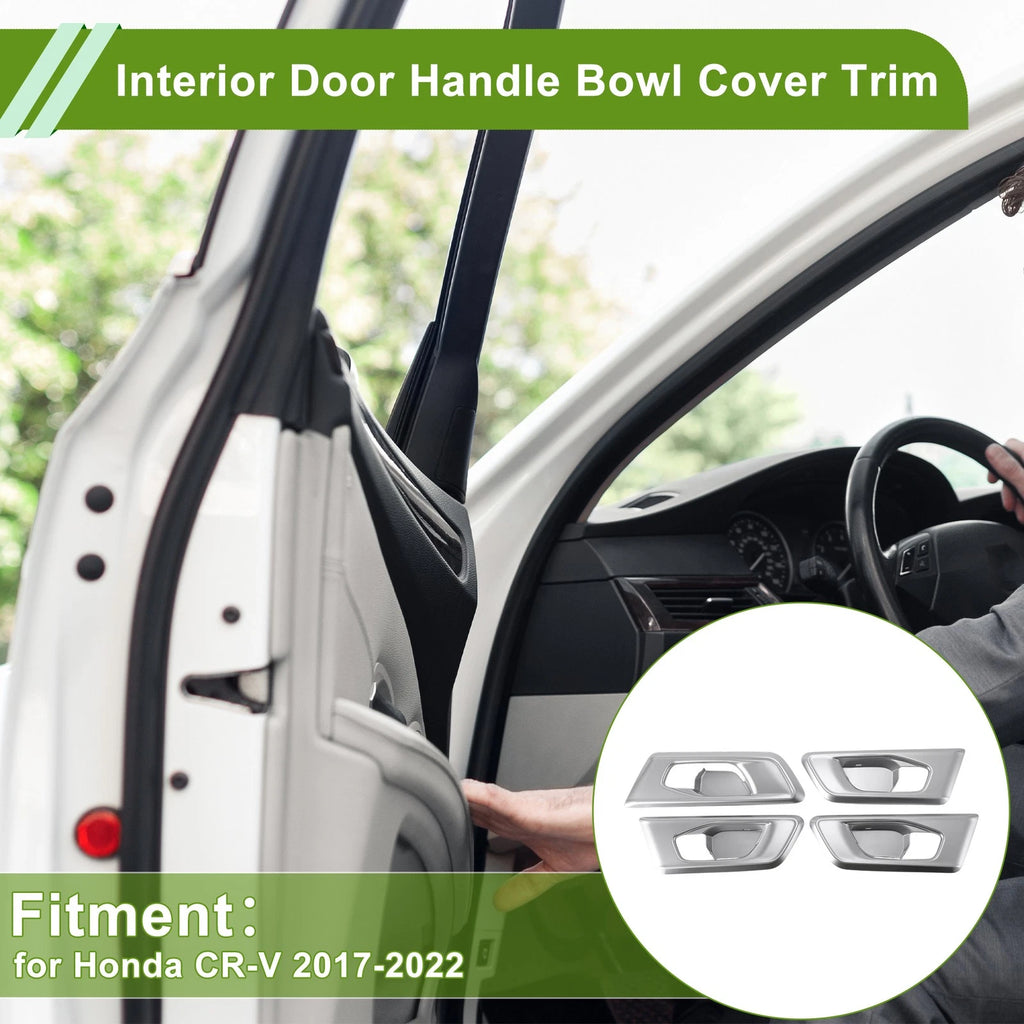 Set of 4 Interior Door Handle Bowl Cover Trim for Honda CR-V (2017–2022) Silver Tone ABS