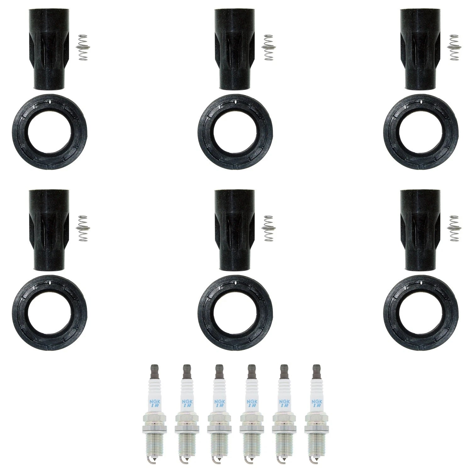 Set of 6 NGK Laser Iridium Spark Plugs & Coil Boots for Camry Highlander RX330 (2002–2006)